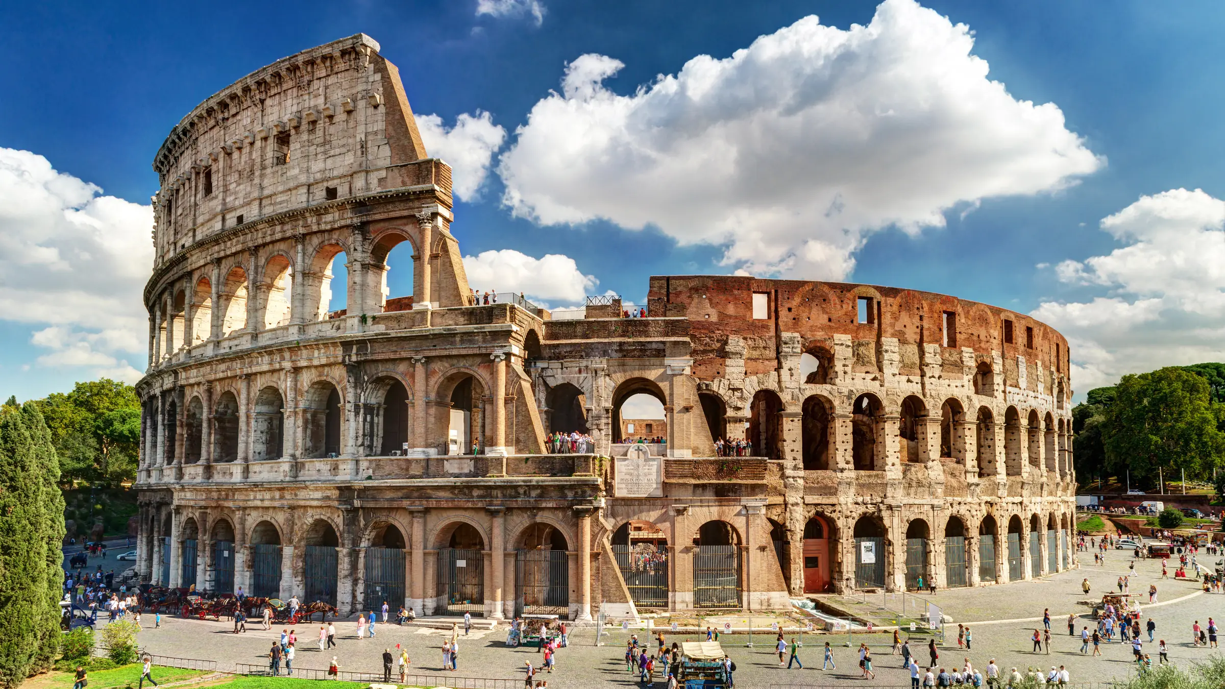 The Colosseum lit up at dusk, Rome