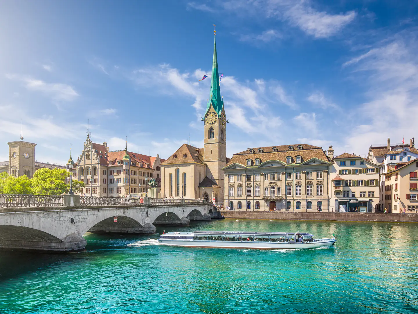 Zurich's old town along the Limmat, seen from the Quaibrücke